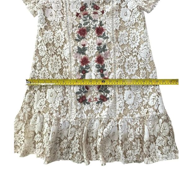 Mi Ami Ivory Lace Overlay Embroidered Floral Bridal Fairy Romantic Dress Size XS - Picture 14 of 16